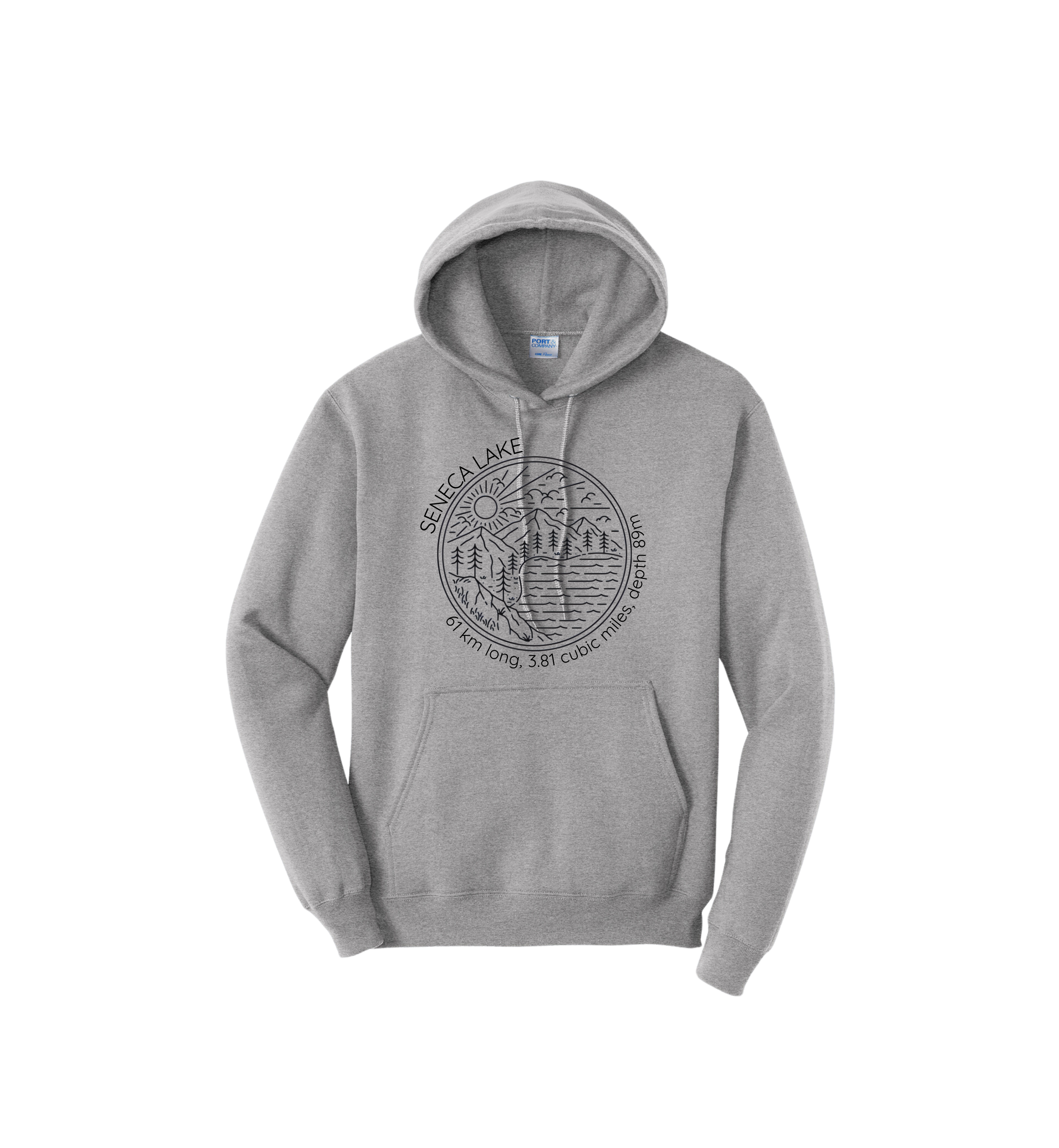 The Finger Lakes Seneca Lake Scene with Factoids Hoodie – Valcom Family  Apparel Printing