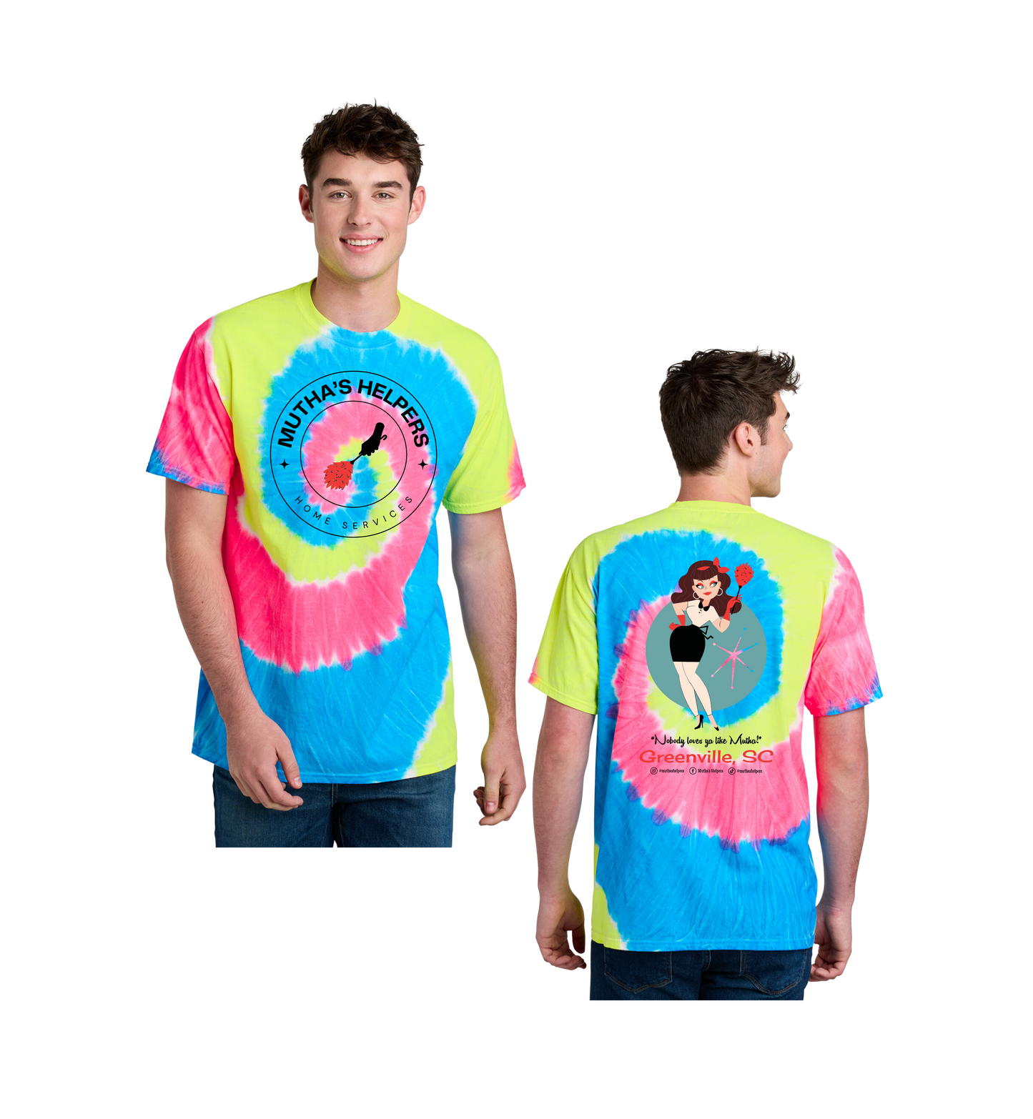 Mutha's Helpers Classic Neon Rainbow Tie-Dye Tee