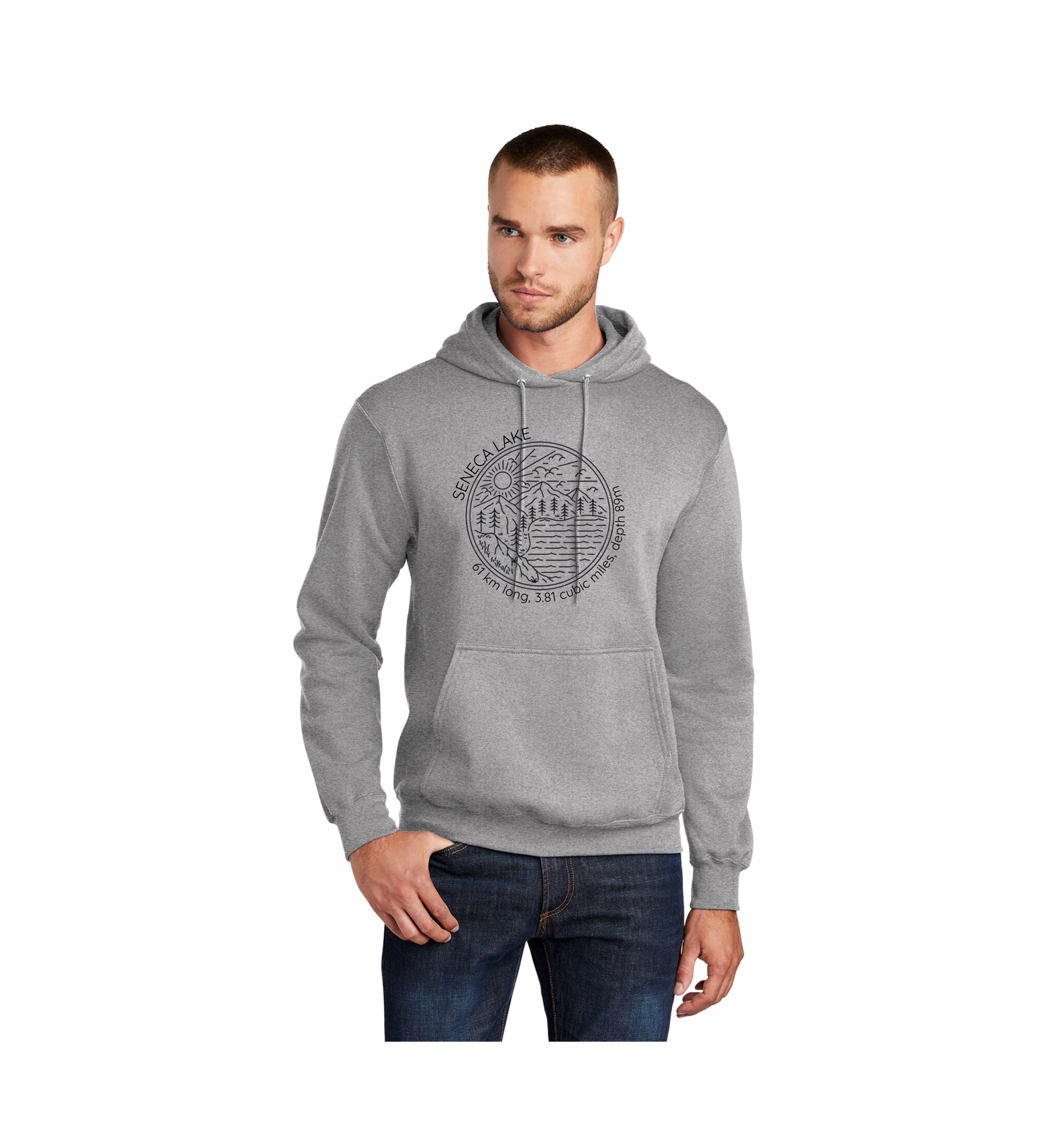 The Finger Lakes Seneca Lake Scene with Factoids Hoodie