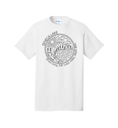 The Finger Lakes Seneca Lake Scene with Factoids Tee